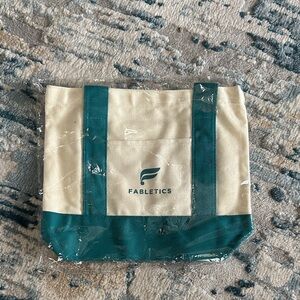 Fabletics Teal and Cream Canvas Tote